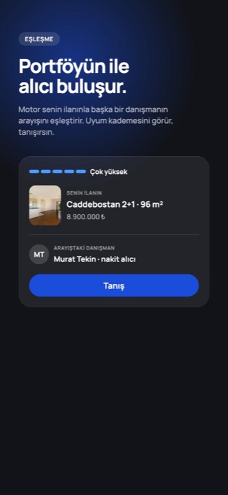Eşleşme kartı: çok yüksek uyum, ilan ve arayıştaki danışman