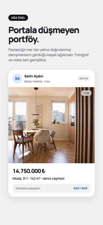 İlan kartı: Moda'da 3+1, 142 m², deniz cepheli, %50 / %50 komisyon paylaşımı
